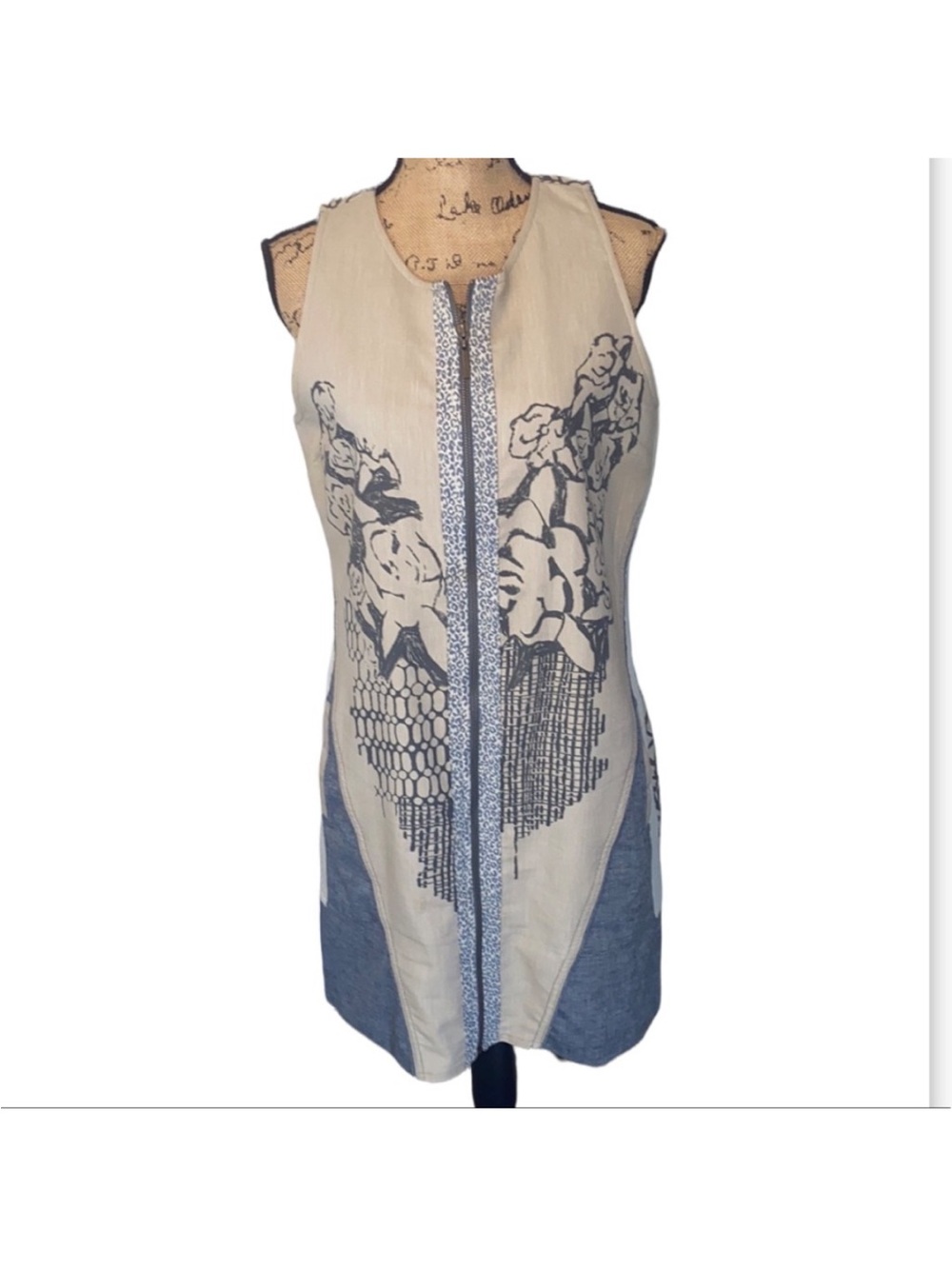 ANGELSNEVERDIE Zip Up Beige and Denim Blue Dress Label — Size 2